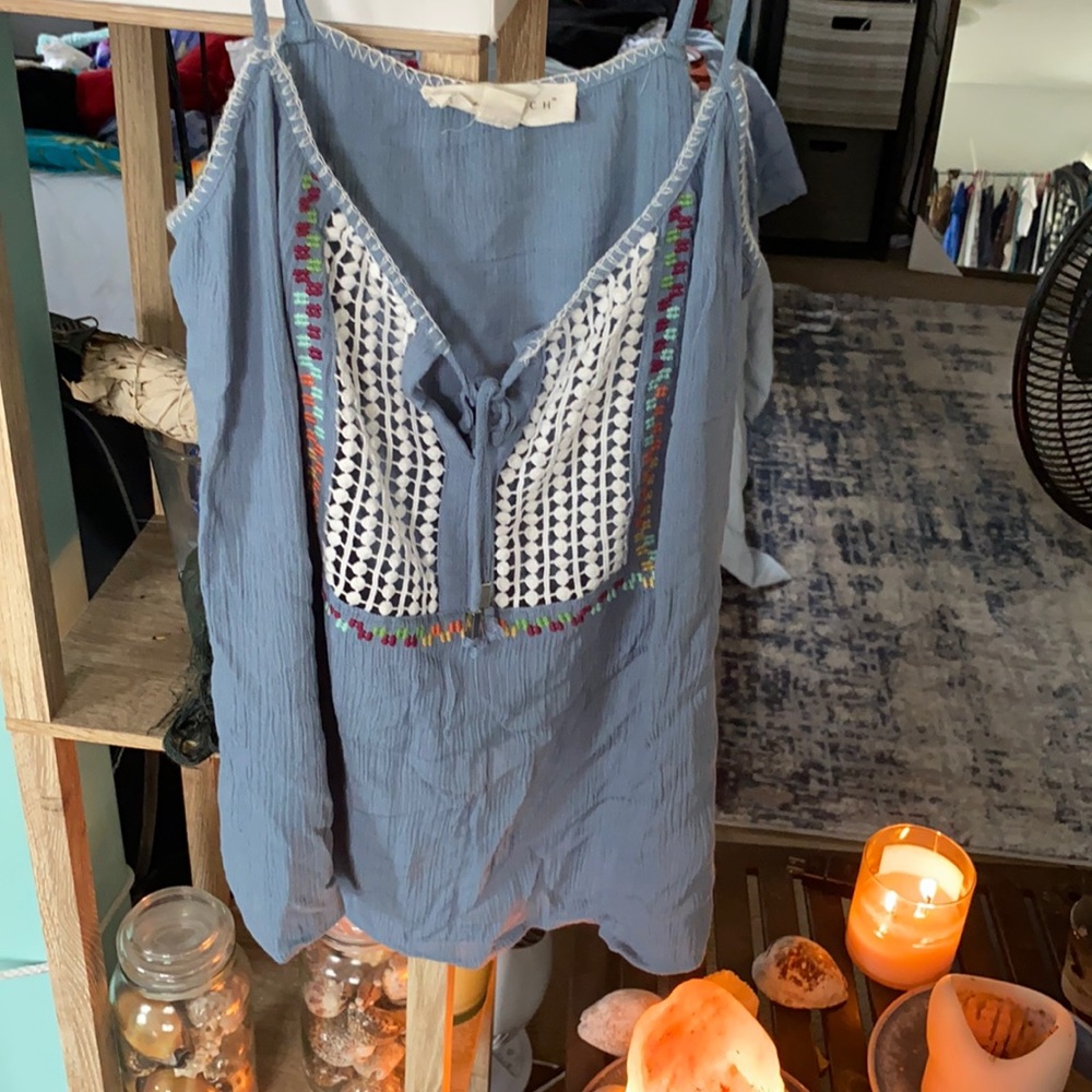 Blue dress adjustable spaghetti straps top